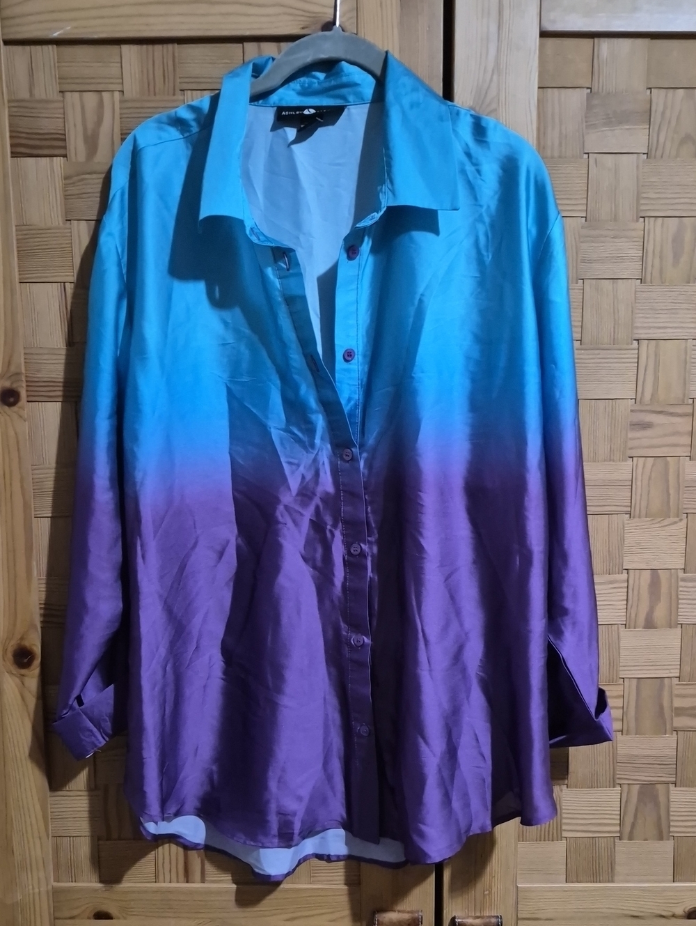 Ashley Stewart Teal to Purple Ombre Button-Front Blouse